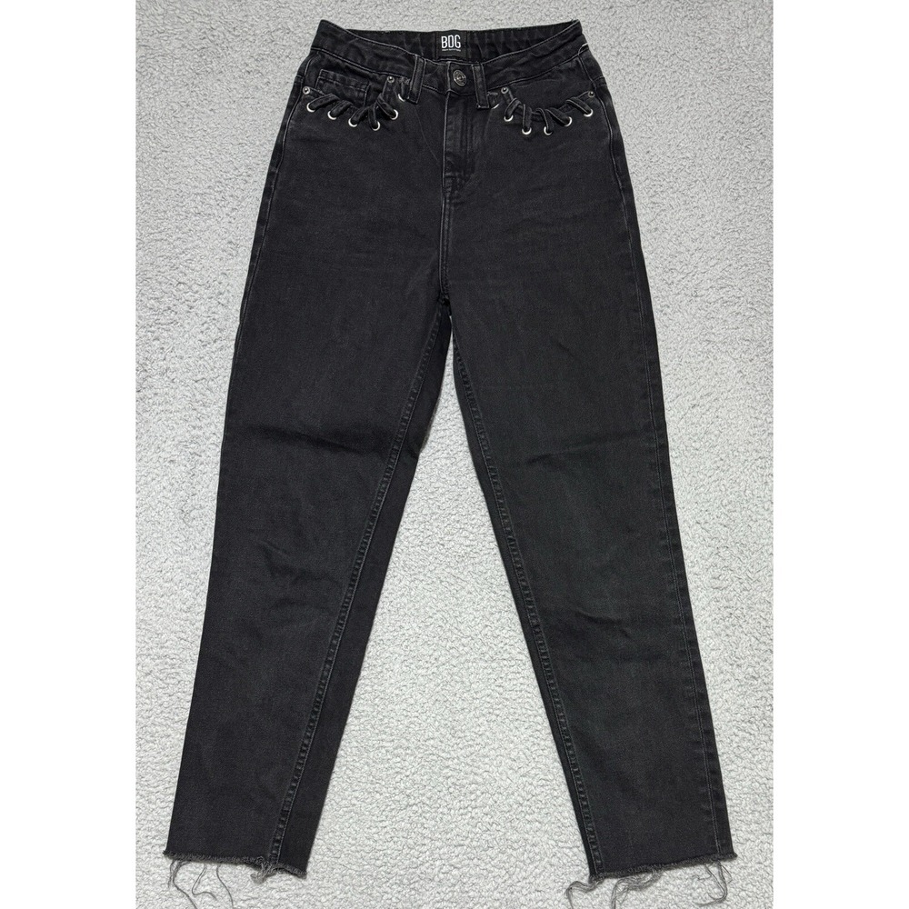 BDG Urban Outfitters Mom High Rise Jeans Womens Size 25x26.5 Black Raw Hem